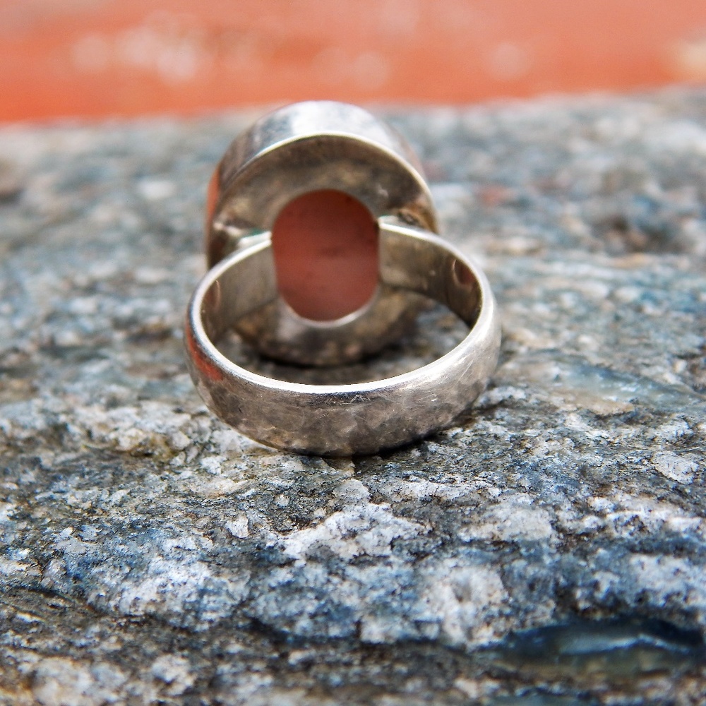 Coral Orange Sterling Silver Ring 6.5 - Picture 6 of 7